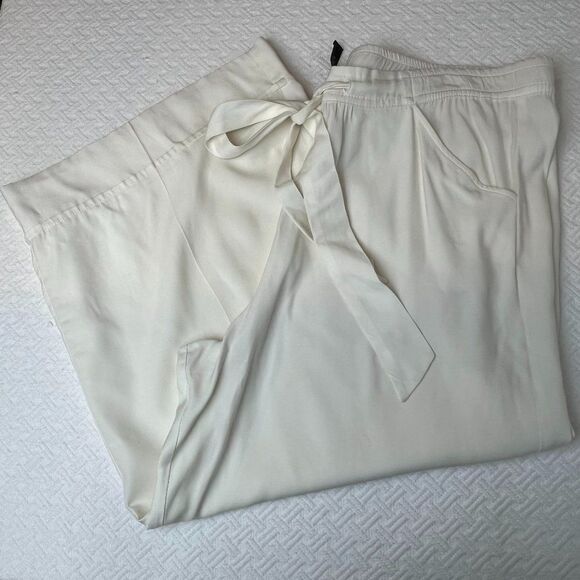 SEVENTY White Gartered Viscose Blend Comfy Wide Leg Trousers, Pockets - Medium - Picture 1 of 12